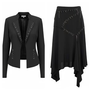 Alberto Makali Elegant Black Women's Tiered Skirt Jacket Suit 8